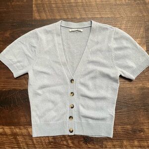 Reformation 70% recycled cashmere cropped cardigan baby blue sweater shirt XS